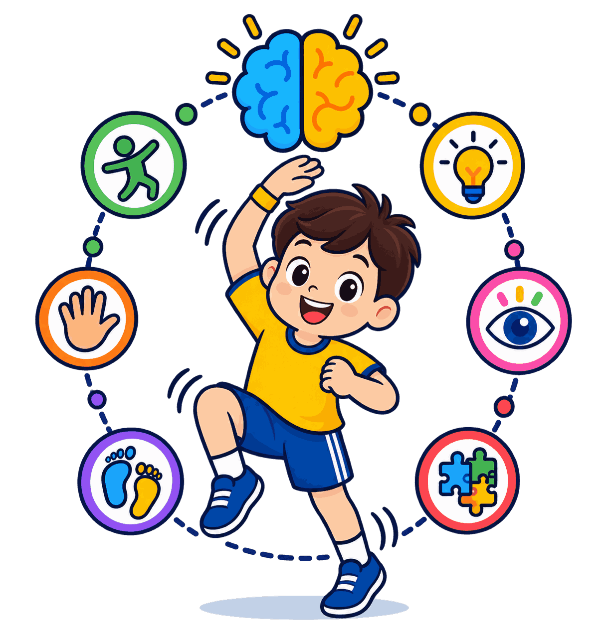 Child performing movement and thinking activities in Brain Gym