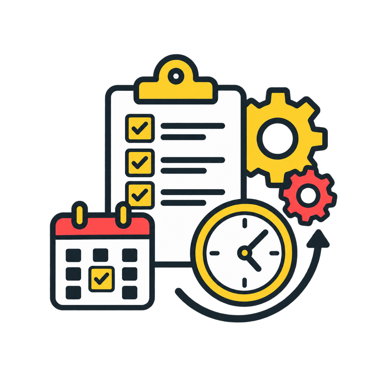 Operations checklist with a clock and gears