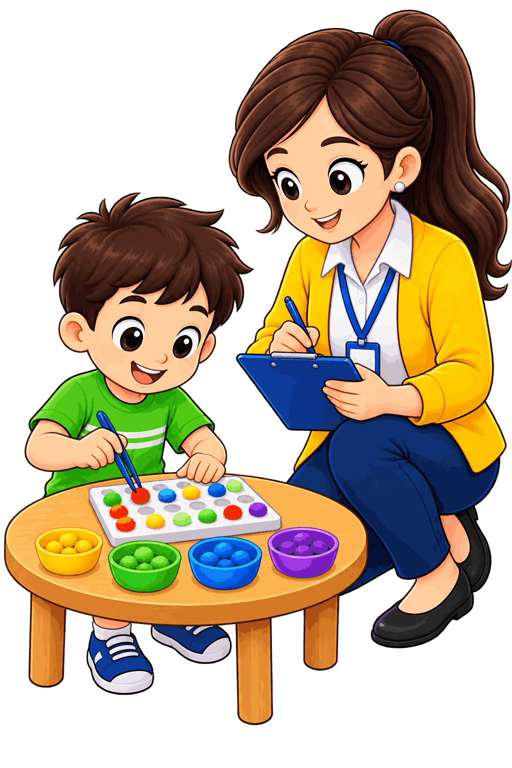 Facilitator observing a child's interests and classroom participation