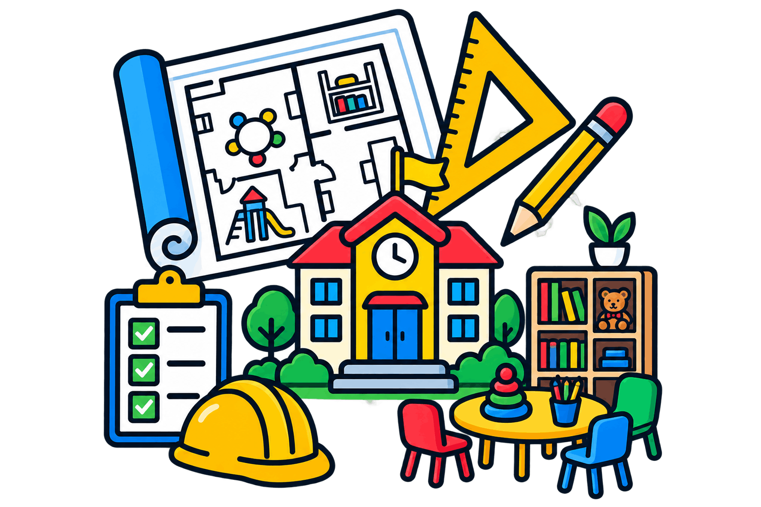 Preschool building plans and setup materials