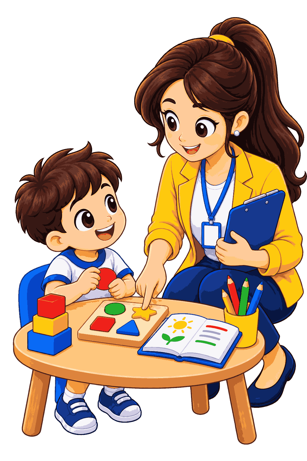 Trained preschool facilitator guiding children during a learning activity
